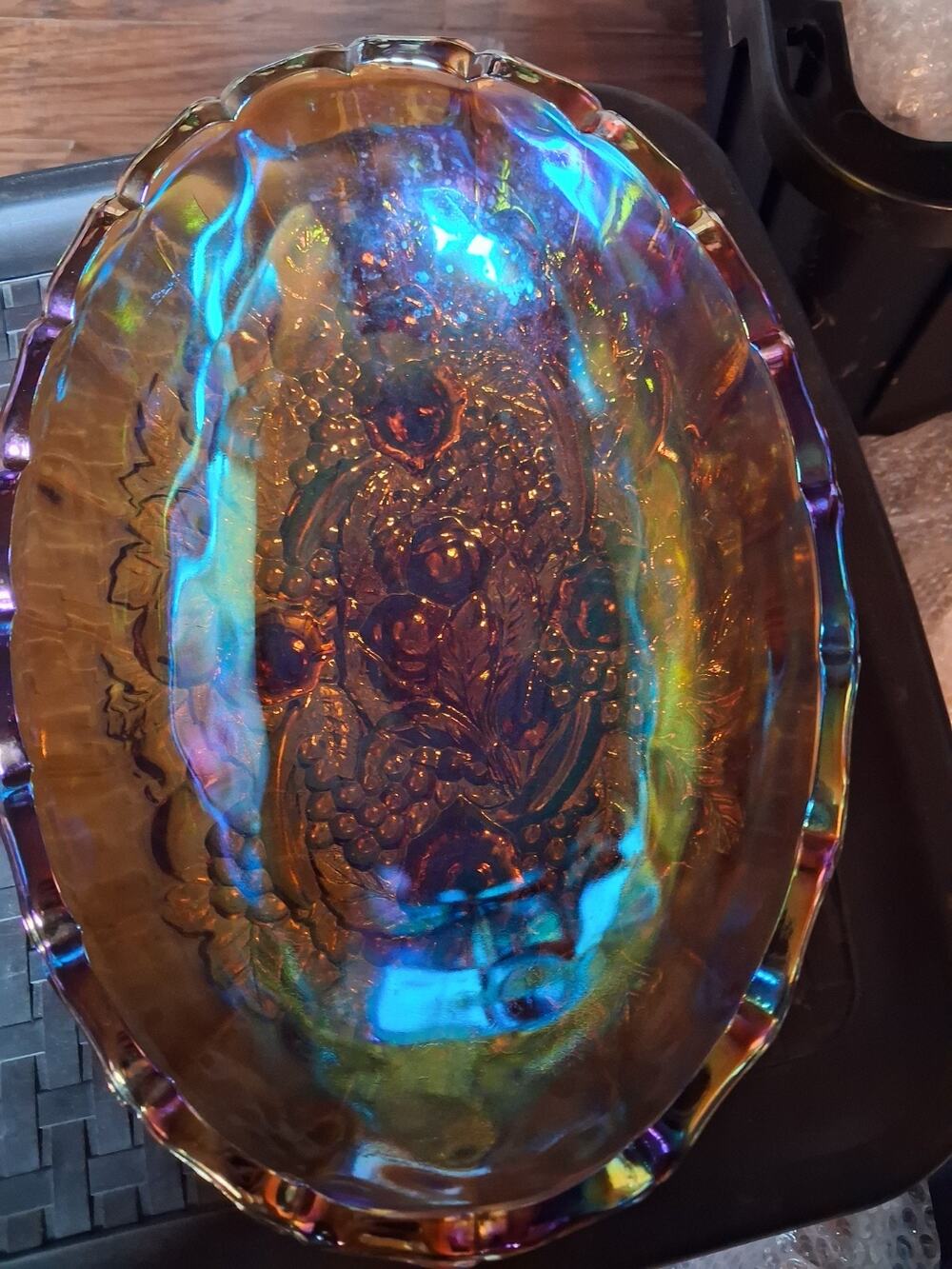 Indiana Marigold Carnival Glass 12 In Footed Fruit Bowl